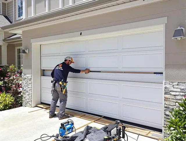 Cornelius Garage Door Repair team performing complete garage door replacement at Cornelius residence
