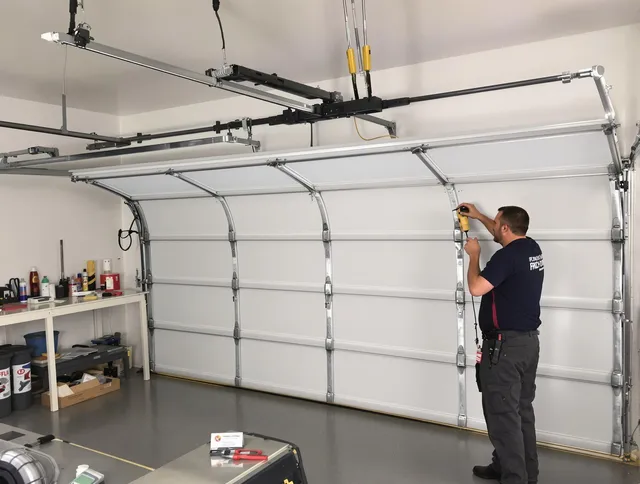 Cornelius Garage Door Repair certified technician performing overhead door system repair in Cornelius